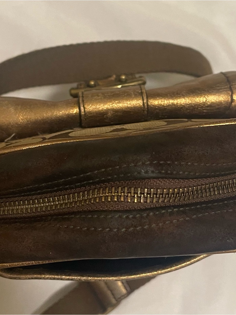 Coach Brown Signature Canvas & Metallic Leather Crossbody Bag - Picture 8 of 13